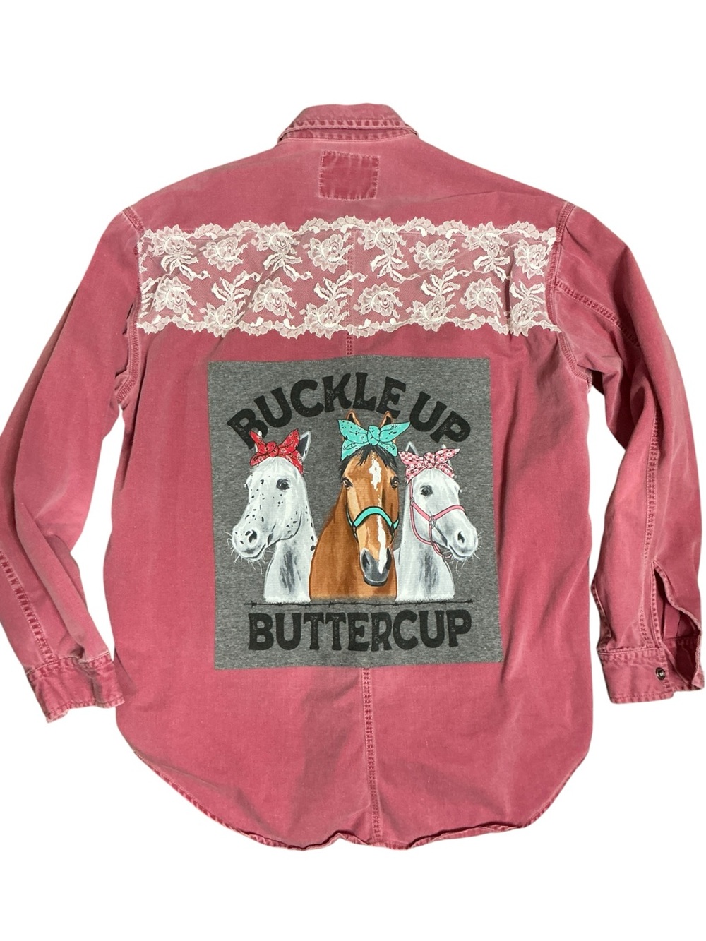 Western Horse Theme Cowgirl Barn Jacket Shacket Upcycled Shirt Country